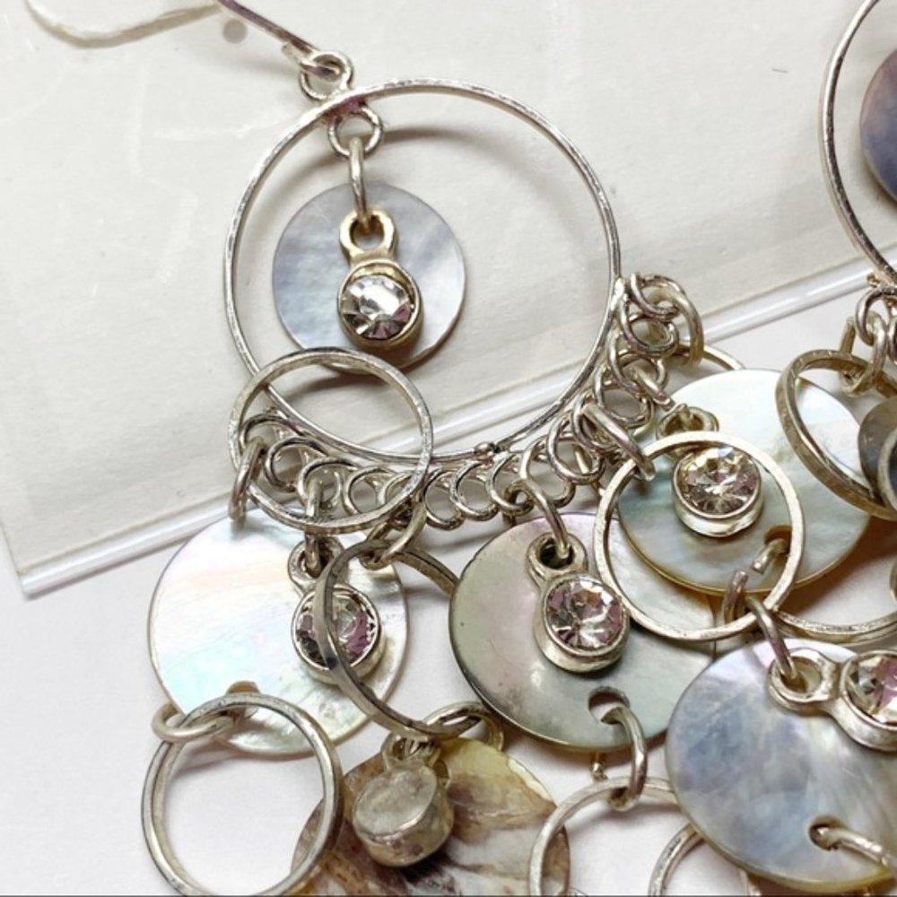 ❤️ Round Abalone Shell Rhinestone Earrings Z98 - Picture 2 of 6